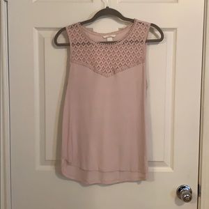 Light Pink Tank with Lace Neckline